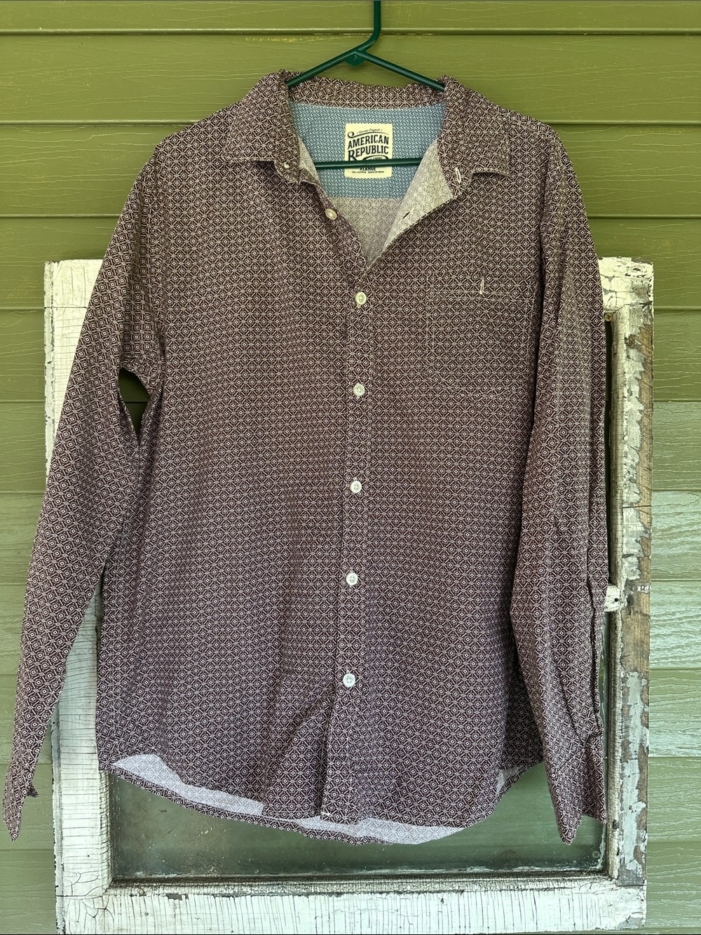 American Republic Men's Burgundy Geo-Print Cotton Button-Down Shirt